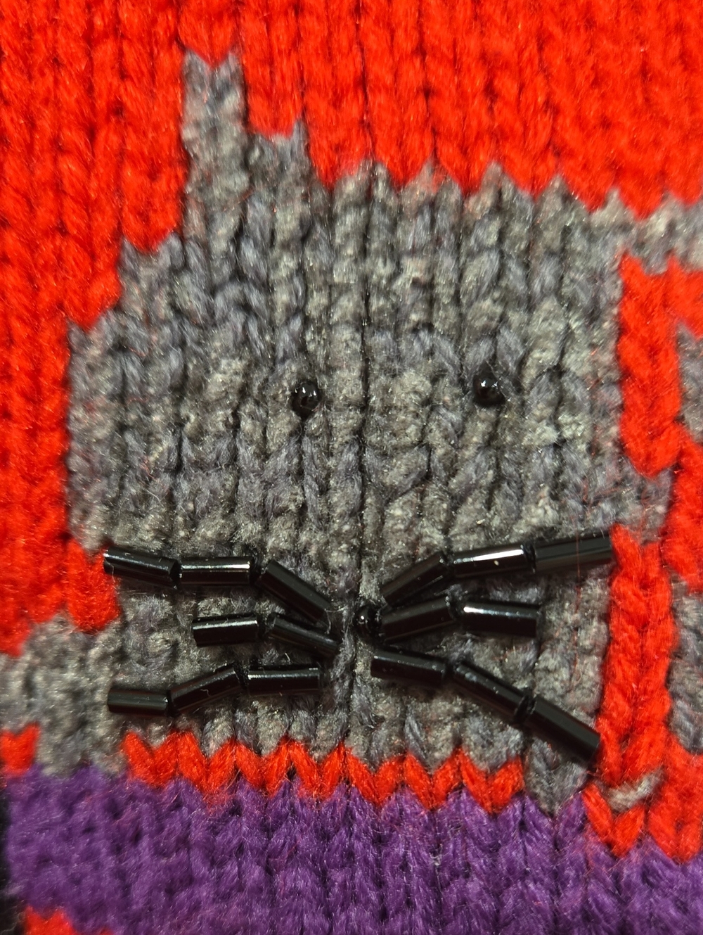 Retro 80's /90's Red Cat-Pattern Turtleneck Beaded Sweater - Picture 6 of 10
